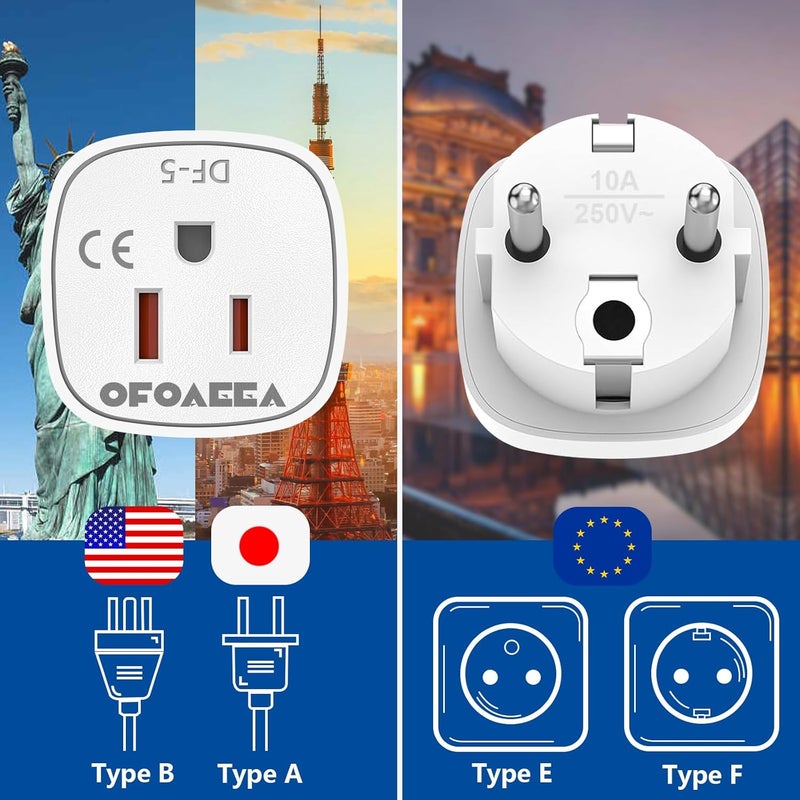 OFOAEEA European Travel Plug Adapter, US to Europe PlugAdapter, TypeE/F Plug Adapters, Germany France Plug Adapter, Adaptors for European Outlets, USA to EU Spain Portugal Netherlands, Norway 2-Pack White - Image 3